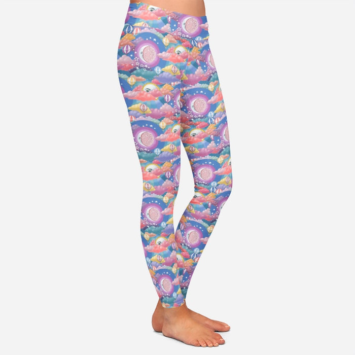 Womens 3D Sun, Moon & Balloons Printed Leggings