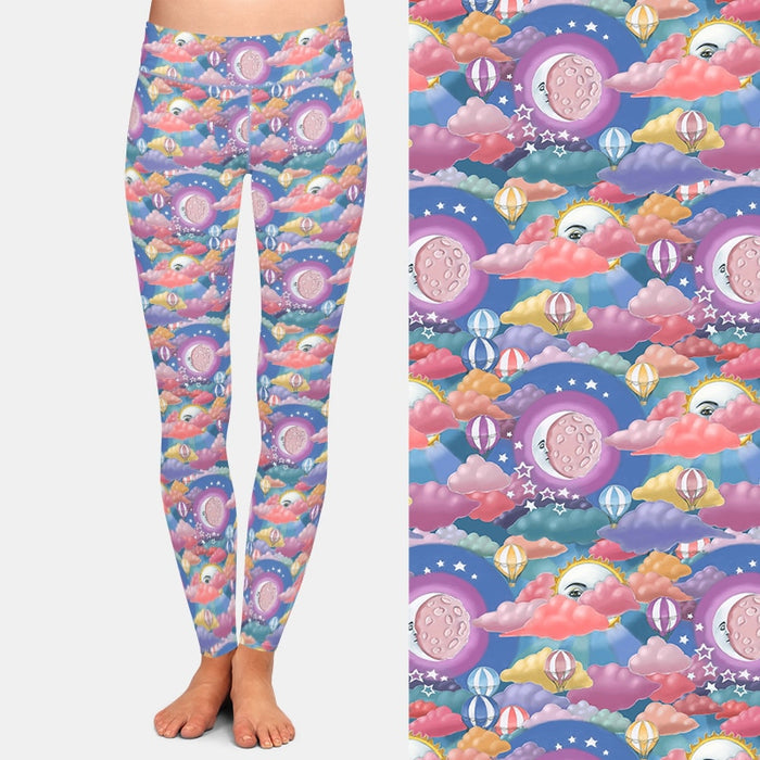 Womens 3D Sun, Moon & Balloons Printed Leggings