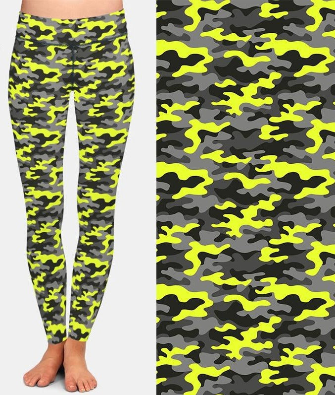 Womens 3D Yellow Camouflage Printed Leggings