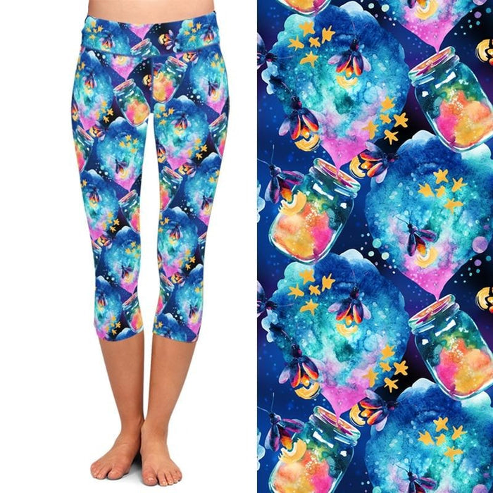 Womens Beautiful Fireflies In Jars Capri Leggings
