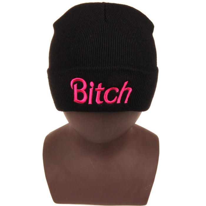 Womens BITCH Embroidered Warm Knitted Beanies