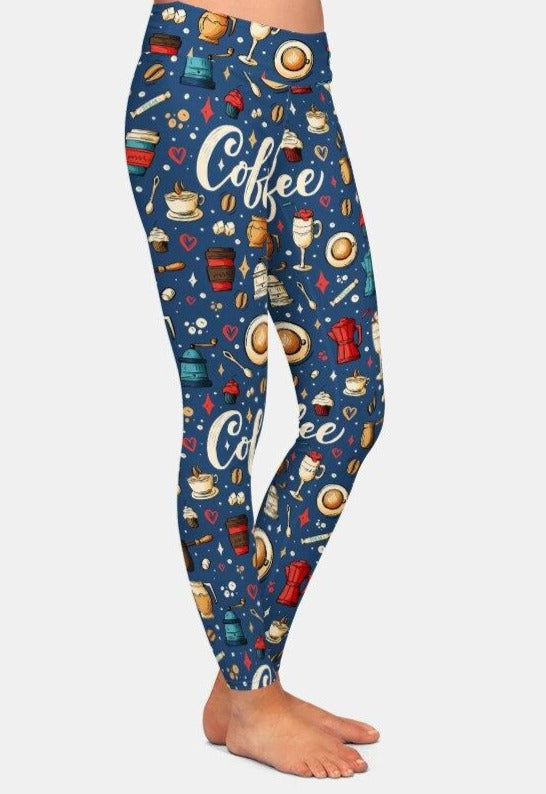 Womens Blue Coffee Printed Leggings