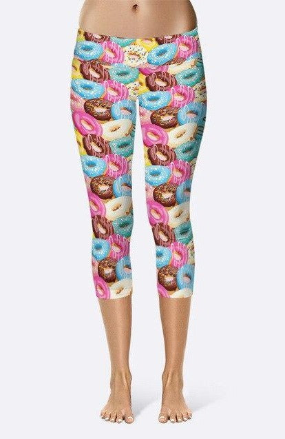 Womens Colourful Digital Donuts Capri Leggings
