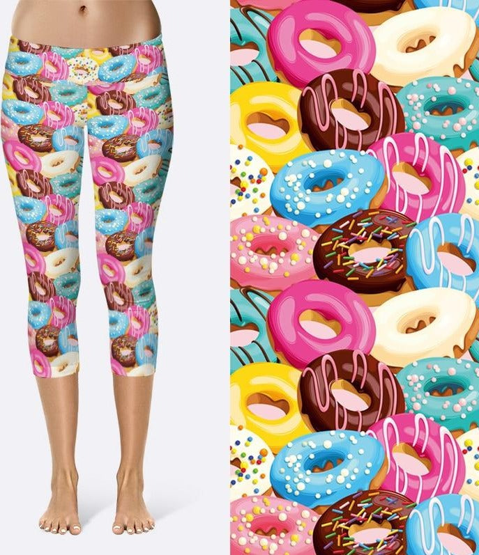 Womens Colourful Digital Donuts Capri Leggings