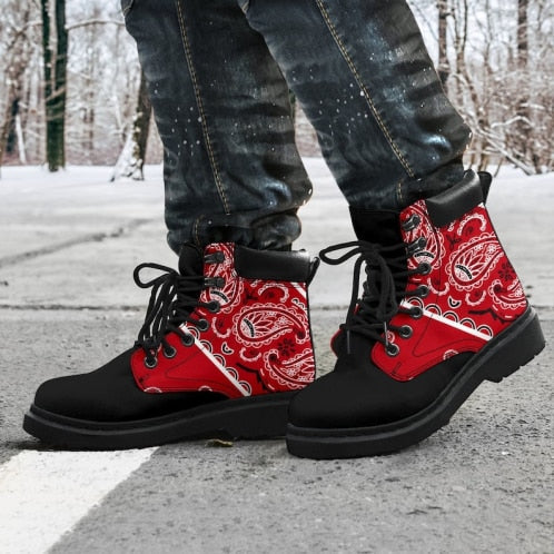 Womens Custom Design Red Paisley Fashion Boots