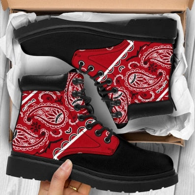 Womens Custom Design Red Paisley Fashion Boots