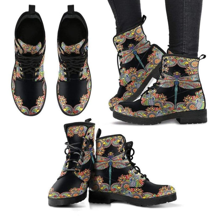Womens Dragonfly Henna Handcrafted Ankle Boots