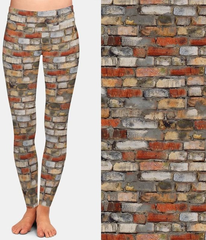 Womens Fashion 3D Brick Wall Printed Leggings