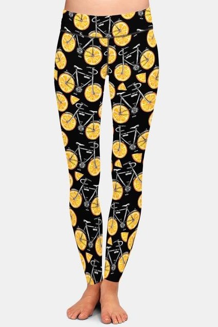 Womens Fashion Bicycles With Assorted Foods Leggings