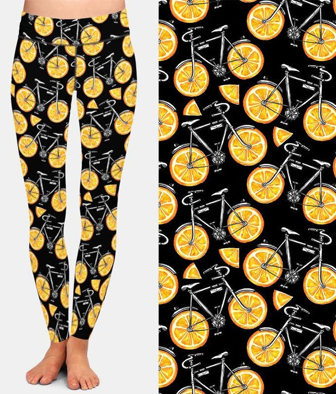 Womens Fashion Bicycles With Assorted Foods Leggings