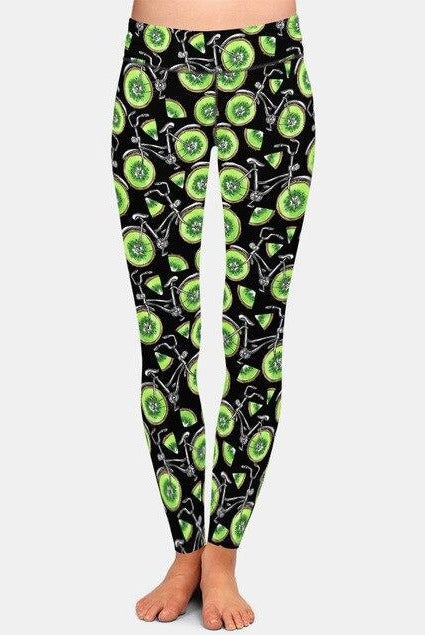 Womens Fashion Bicycles With Assorted Foods Leggings