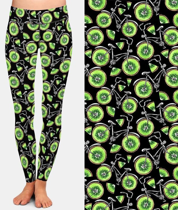 Womens Fashion Bicycles With Assorted Foods Leggings