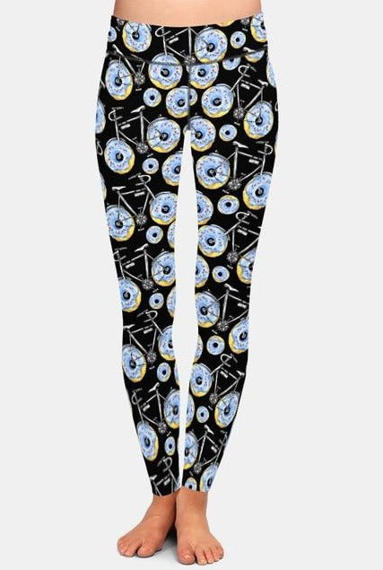 Womens Fashion Bicycles With Assorted Foods Leggings