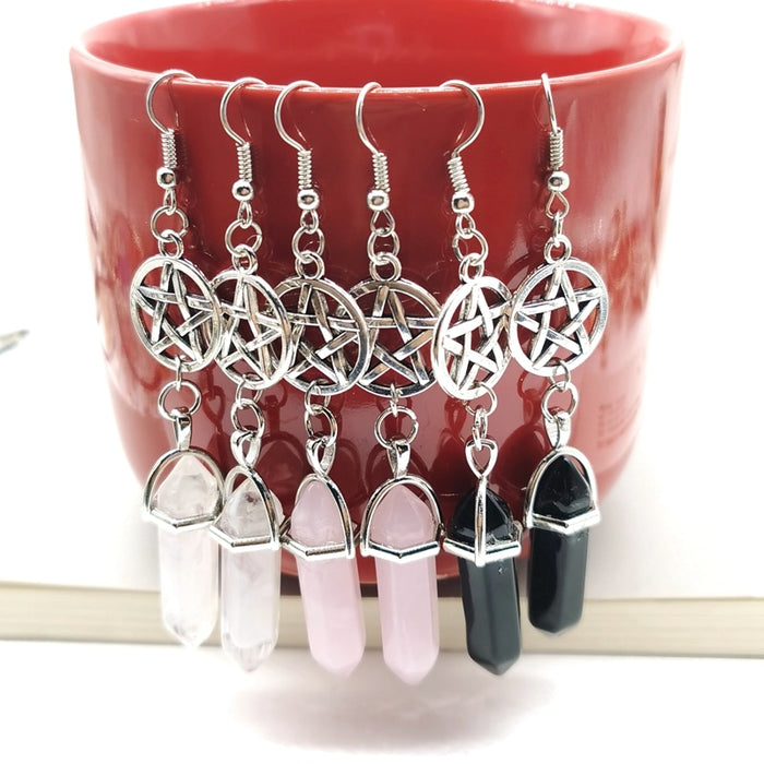 Womens Fashion Crystals With Five-Pointed Star Dangle Earrings
