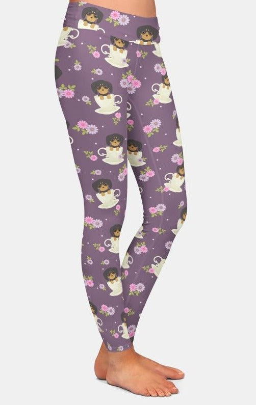 Womens Fashion Puppy Dog In A Teacup Printed Leggings