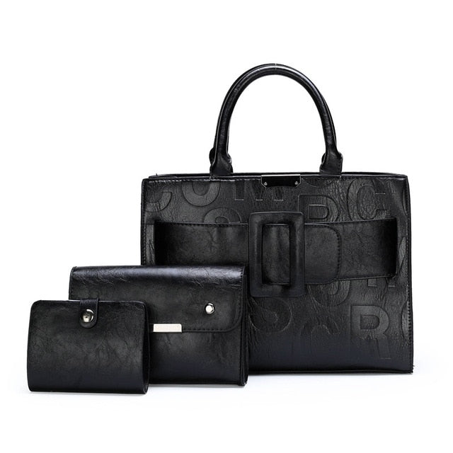 Womens Faux Leather Vintage 3 Piece Bag Set