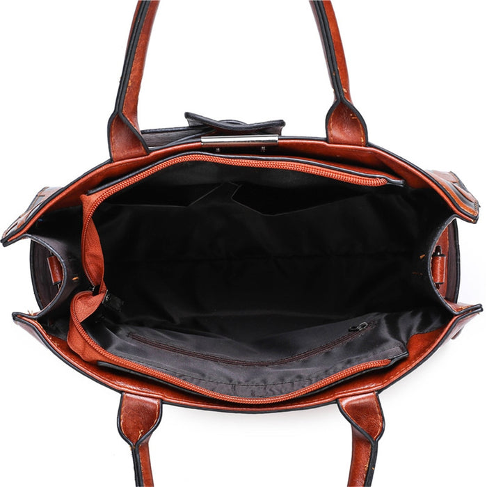 Womens Faux Leather Vintage 3 Piece Bag Set