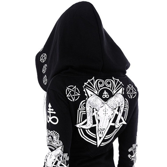 Womens Gothic Punk Printed Zip-Up Hoodie
