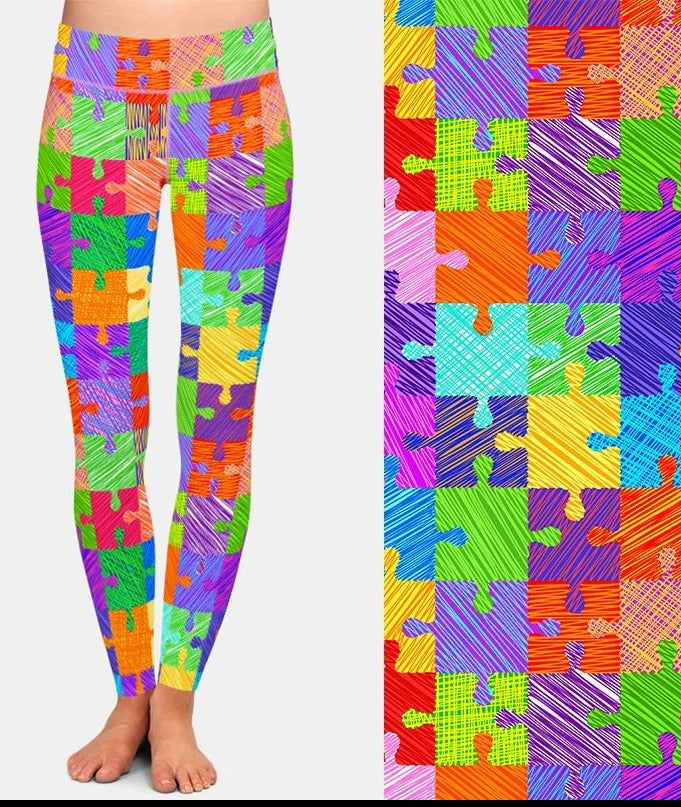 Womens Jigsaw Puzzle Pieces Printed Leggings