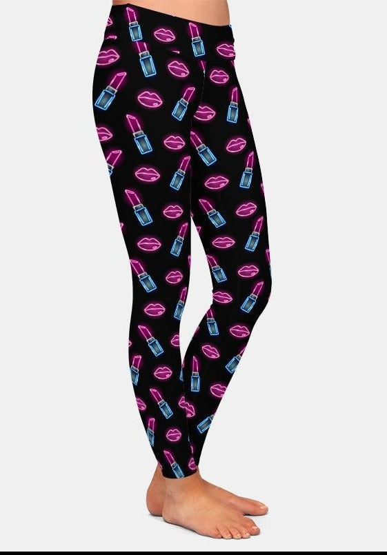 Womens Lips and Lipstick Printed Leggings