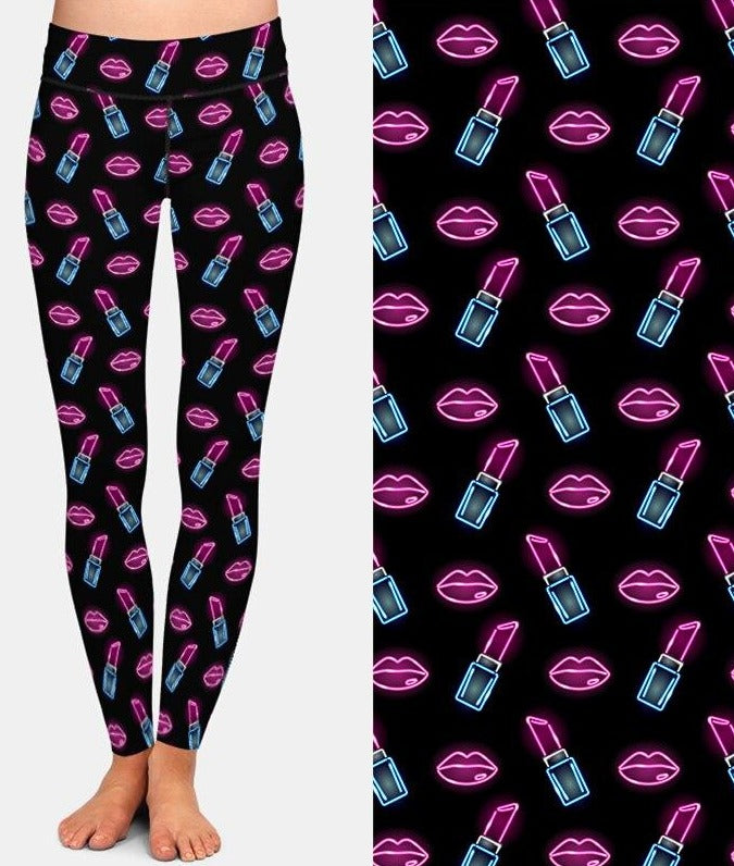 Womens Lips and Lipstick Printed Leggings