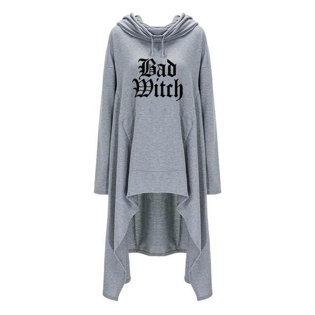 Womens Long Irregular Bad Witch Printed Hoodies