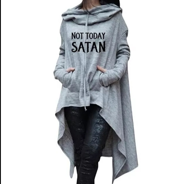 Womens Long Irregular Love & Not Today Satan Printed Overshirts
