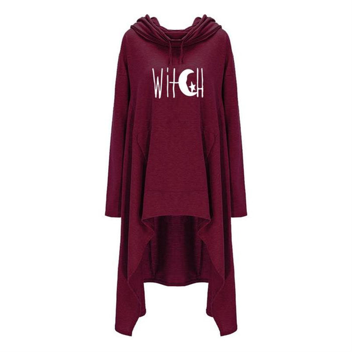 Womens Long Irregular Witch Printed Hoodies
