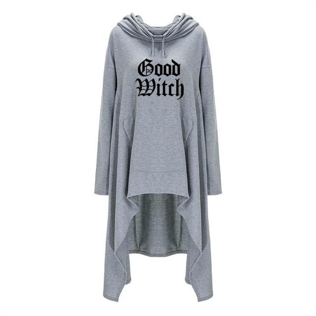Womens Long Length Good Witch Printed Irregular Hoodie