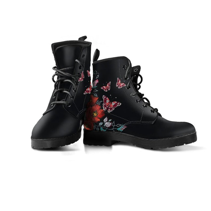Womens Lovely Floral Design Printed Lace-Up Boots