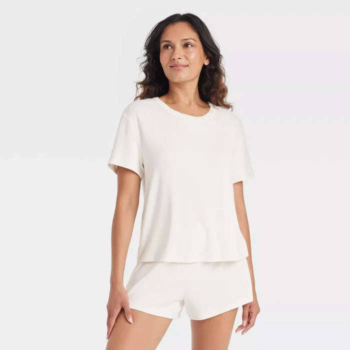 Women's Pointelle Short Sleeve Top and Shorts Pajama Set