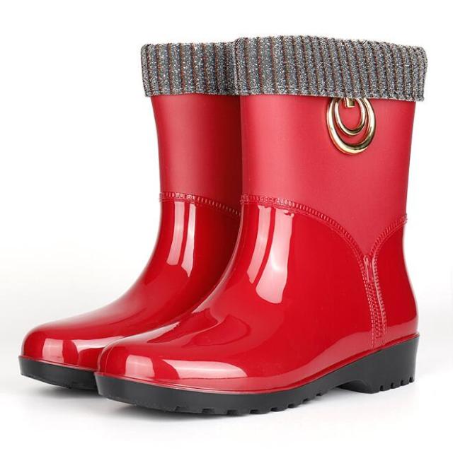 Womens PVC Mid-Calf Waterproof Rainboots