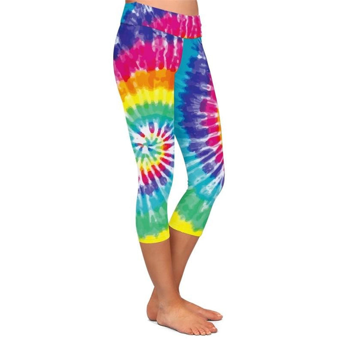 Womens Rainbow Tie-Dye Capri Leggings