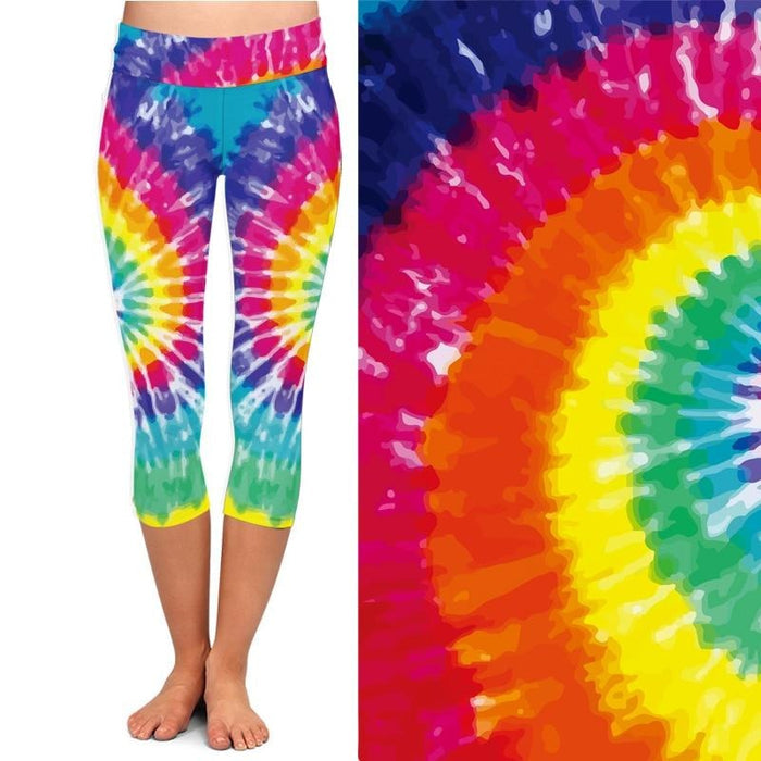 Womens Rainbow Tie-Dye Capri Leggings