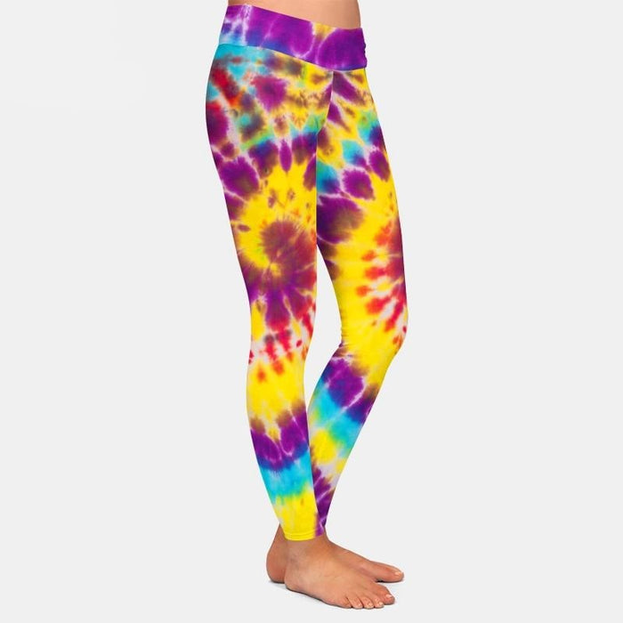 Womens Rainbow Tie-Dye Printed Leggings