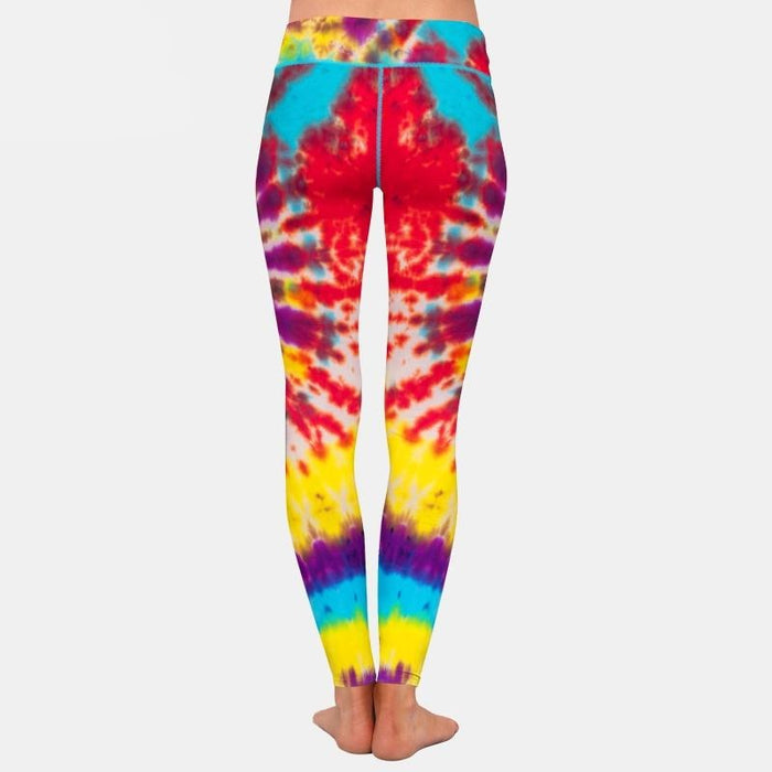 Womens Rainbow Tie-Dye Printed Leggings
