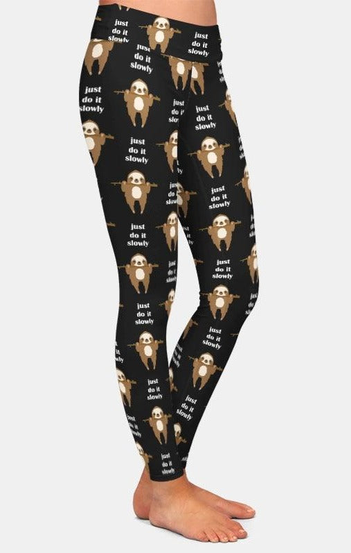 Womens Soft, Brushed Cute 3D Sloth Leggings
