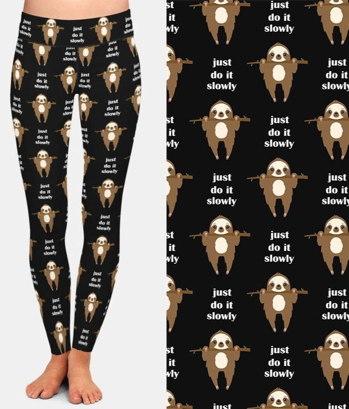 Womens Soft, Brushed Cute 3D Sloth Leggings