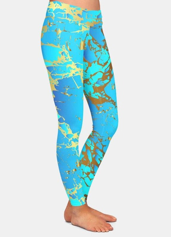Womens Stunning Blue & Gold Flecks Leggings