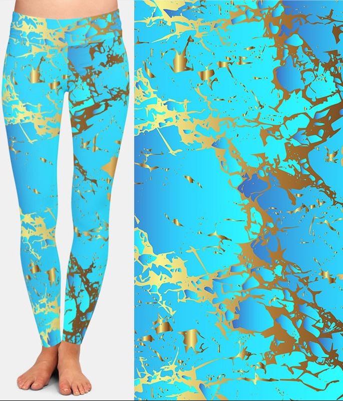 Womens Stunning Blue & Gold Flecks Leggings