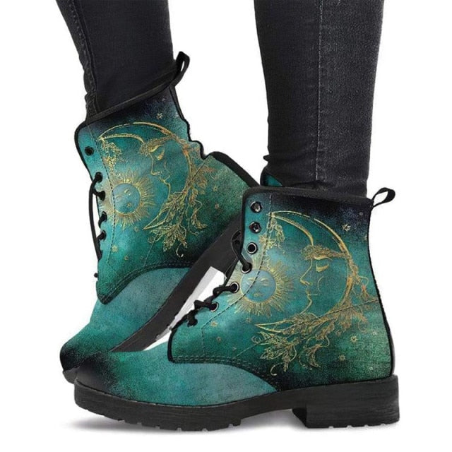 Womens Sun/Moon/Halloween Fashion Lace-Up Boots