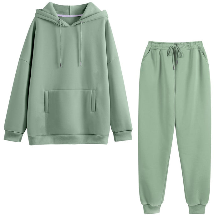 Womens Two Piece Set Solid Fleece Oversized Tracksuits