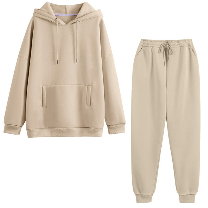 Womens Two Piece Set Solid Fleece Oversized Tracksuits