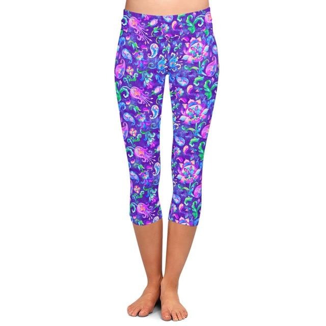 Womens Watercoloured Floral Printed Capri Leggings