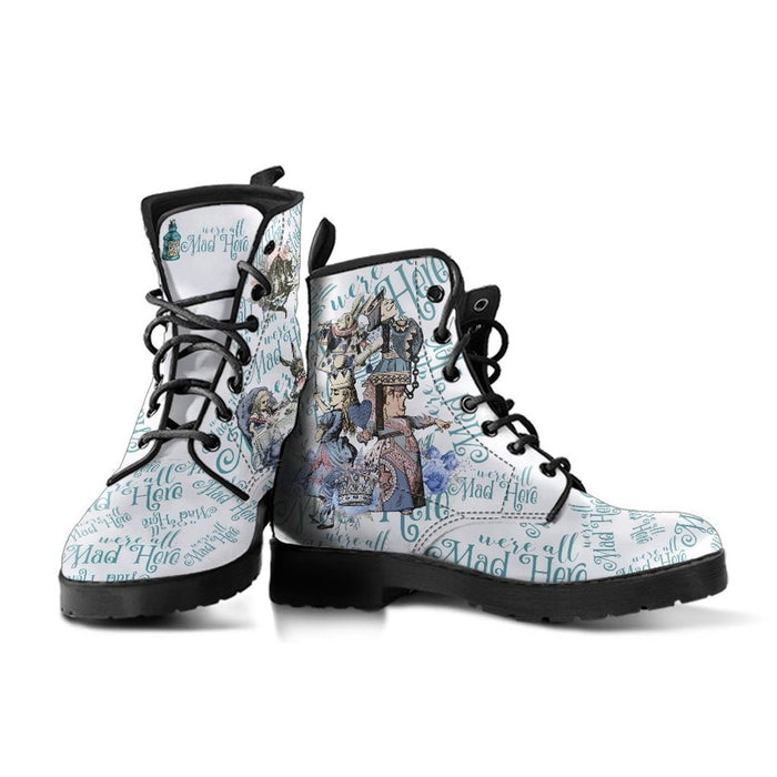 Womens White Alice In Wonderland Fashion Lace Up Boots