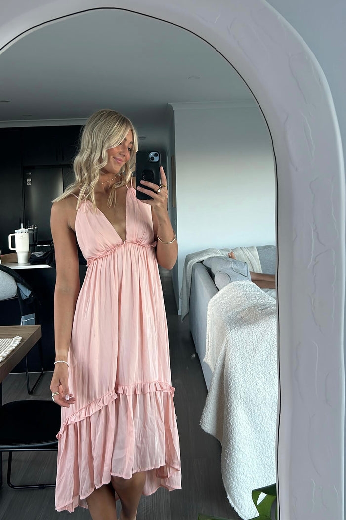Wyoma Midi Dress - Peach - Runway Goddess