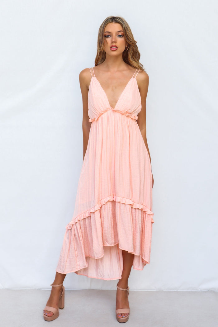 Wyoma Midi Dress - Peach - Runway Goddess