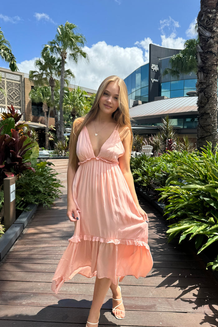 Wyoma Midi Dress - Peach - Runway Goddess