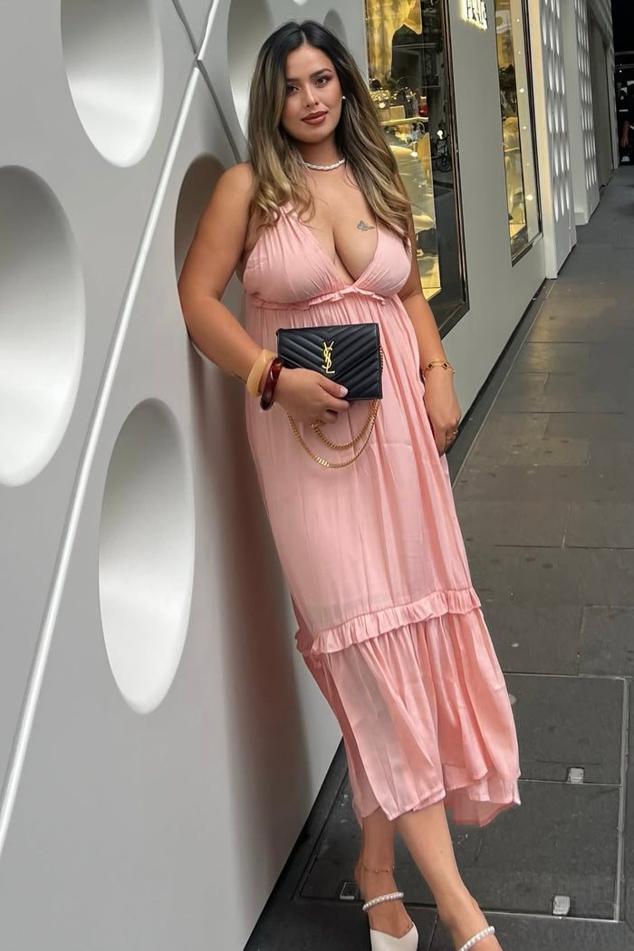 Wyoma Midi Dress - Peach - Runway Goddess