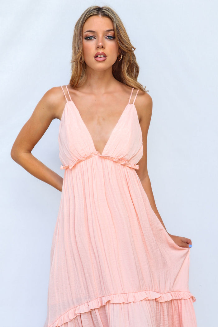 Wyoma Midi Dress - Peach - Runway Goddess
